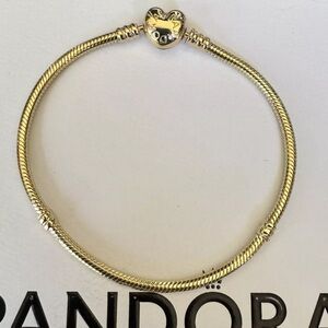 NEW❗️Authentic Pandora 14K Gold Moments Heart Clasp Snake Chain Bracelet 7.9”